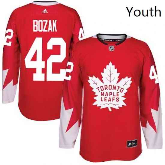 Youth Adidas Toronto Maple Leafs 42 Tyler Bozak Authentic Red Alternate NHL Jersey